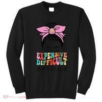 Expensive Difficult And Talks BacK Mother's Day Messy Bun Sweatshirt thumb 0