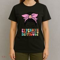 Expensive Difficult And Talks BacK Mother's Day Messy Bun T-Shirt thumb 4