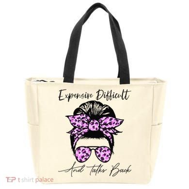 Expensive Difficult And Talks Back Messy Bun Leopard Pattern Tote Bag