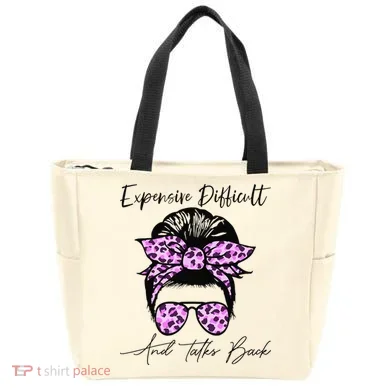 Expensive Difficult And Talks Back Messy Bun Leopard Pattern Tote Bag