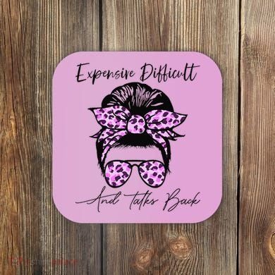 Expensive Difficult And Talks Back Messy Bun Leopard Pattern Coaster