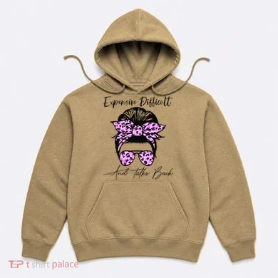 Expensive Difficult And Talks Back Messy Bun Leopard Pattern Hoodie