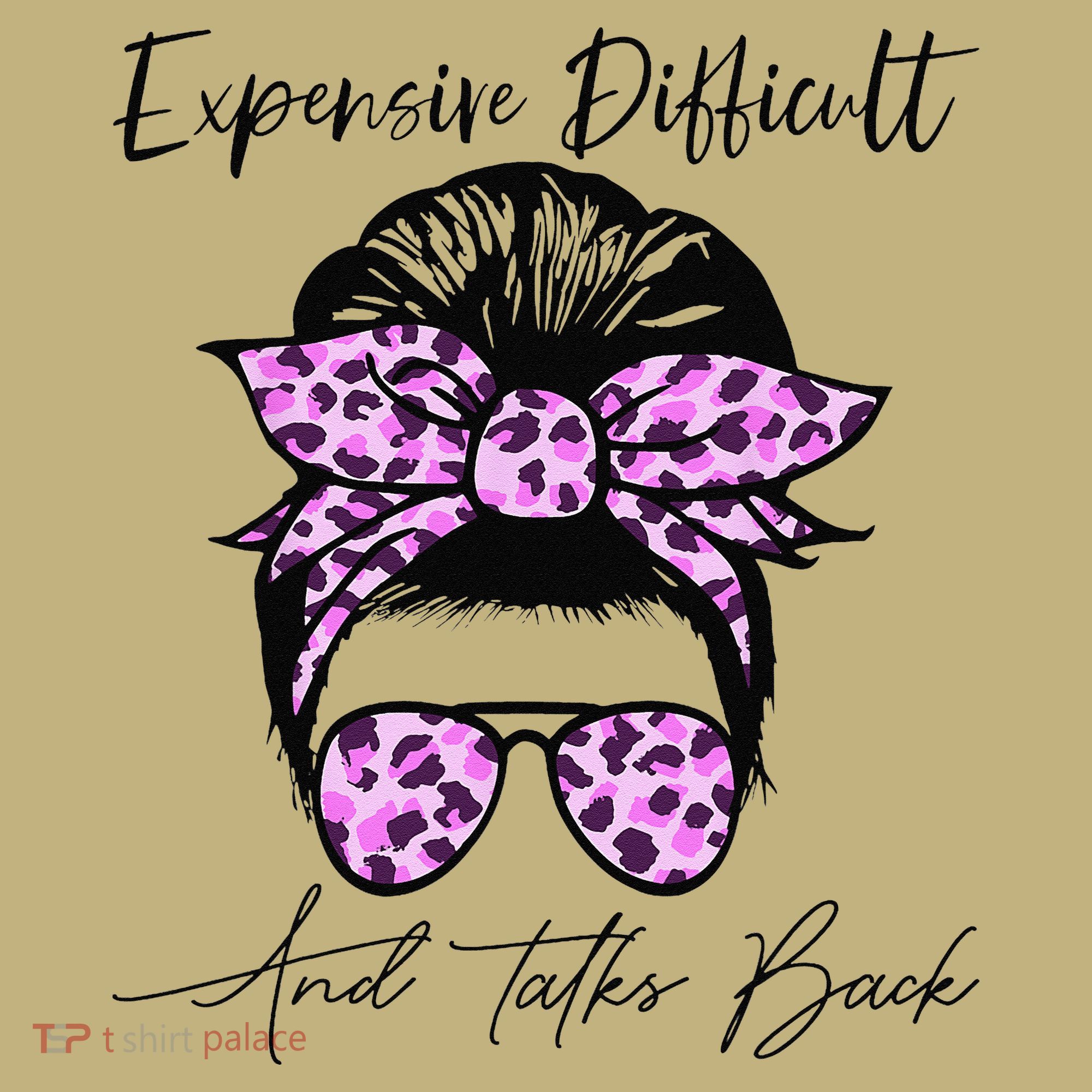 Expensive Difficult And Talks Back Messy Bun Leopard Pattern Button