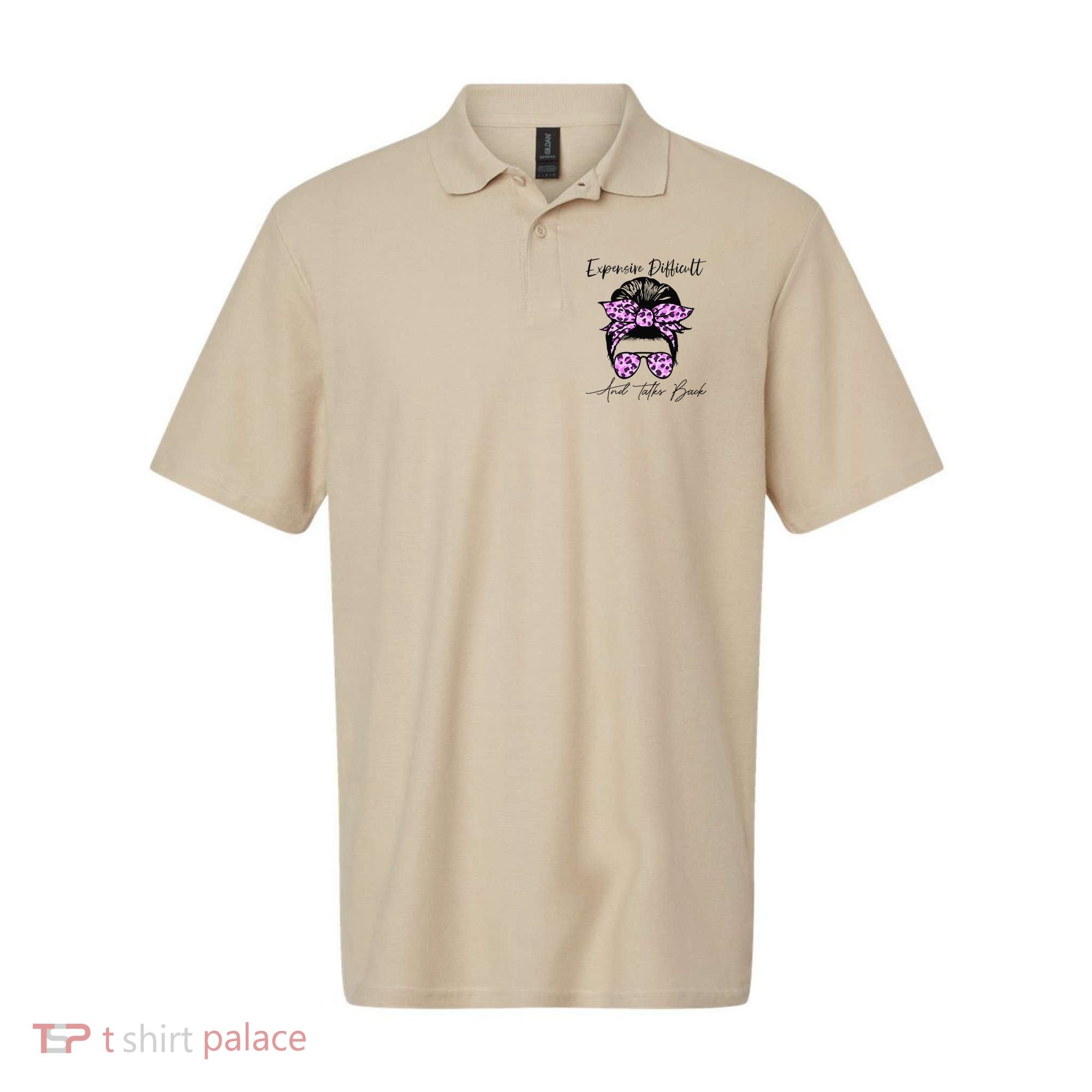 Expensive Difficult And Talks Back Messy Bun Leopard Pattern Polo