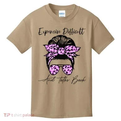 Expensive Difficult And Talks Back Messy Bun Leopard Pattern Kids T-Shirt