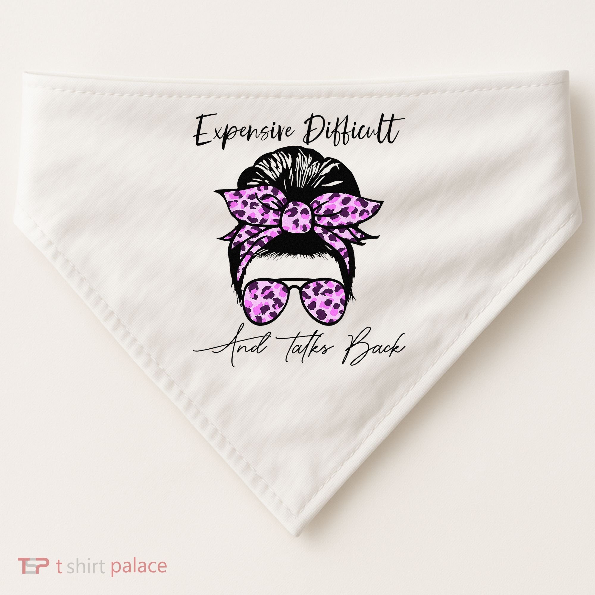 Expensive Difficult And Talks Back Messy Bun Leopard Pattern USA-Made Doggie Bandana