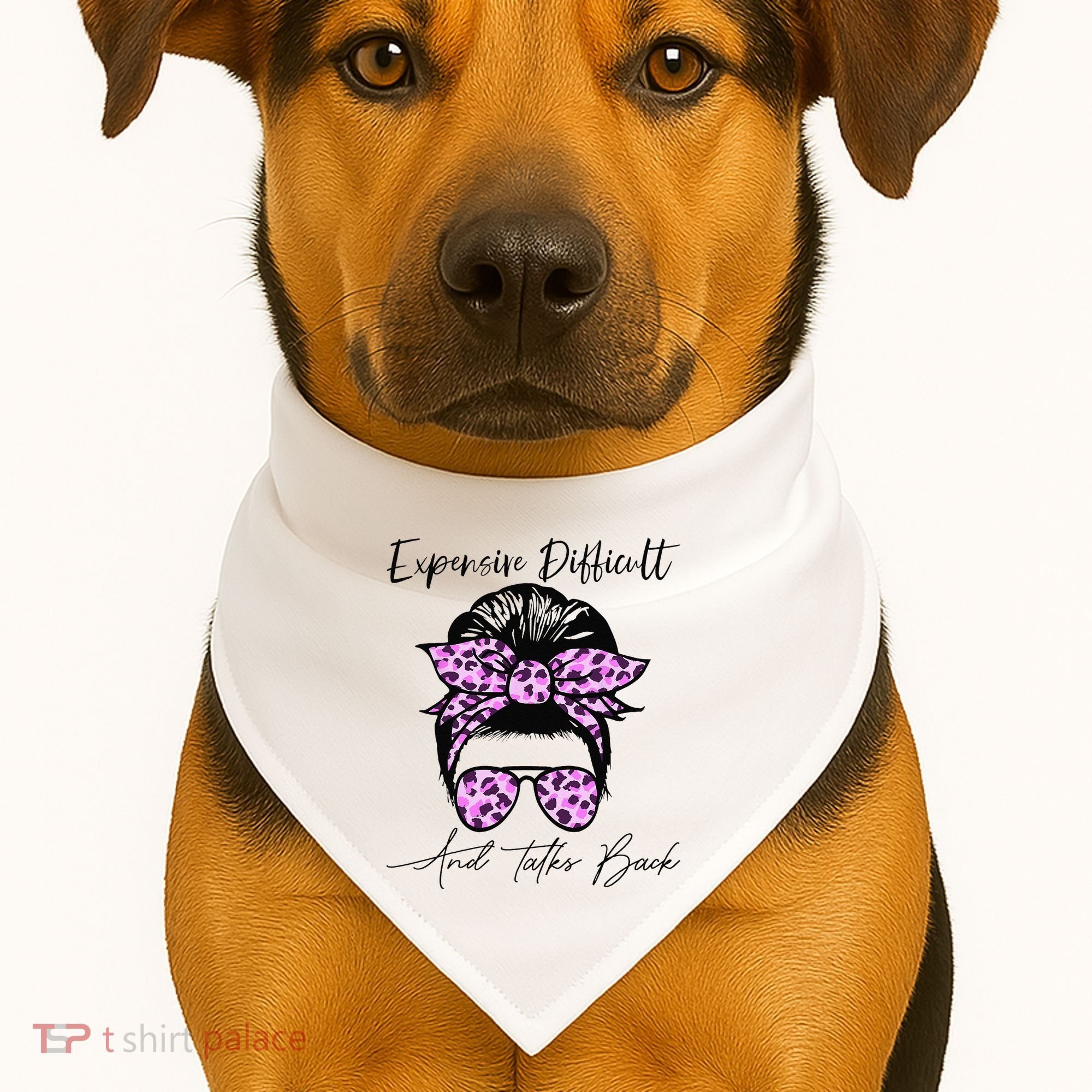 Expensive Difficult And Talks Back Messy Bun Leopard Pattern USA-Made Doggie Bandana