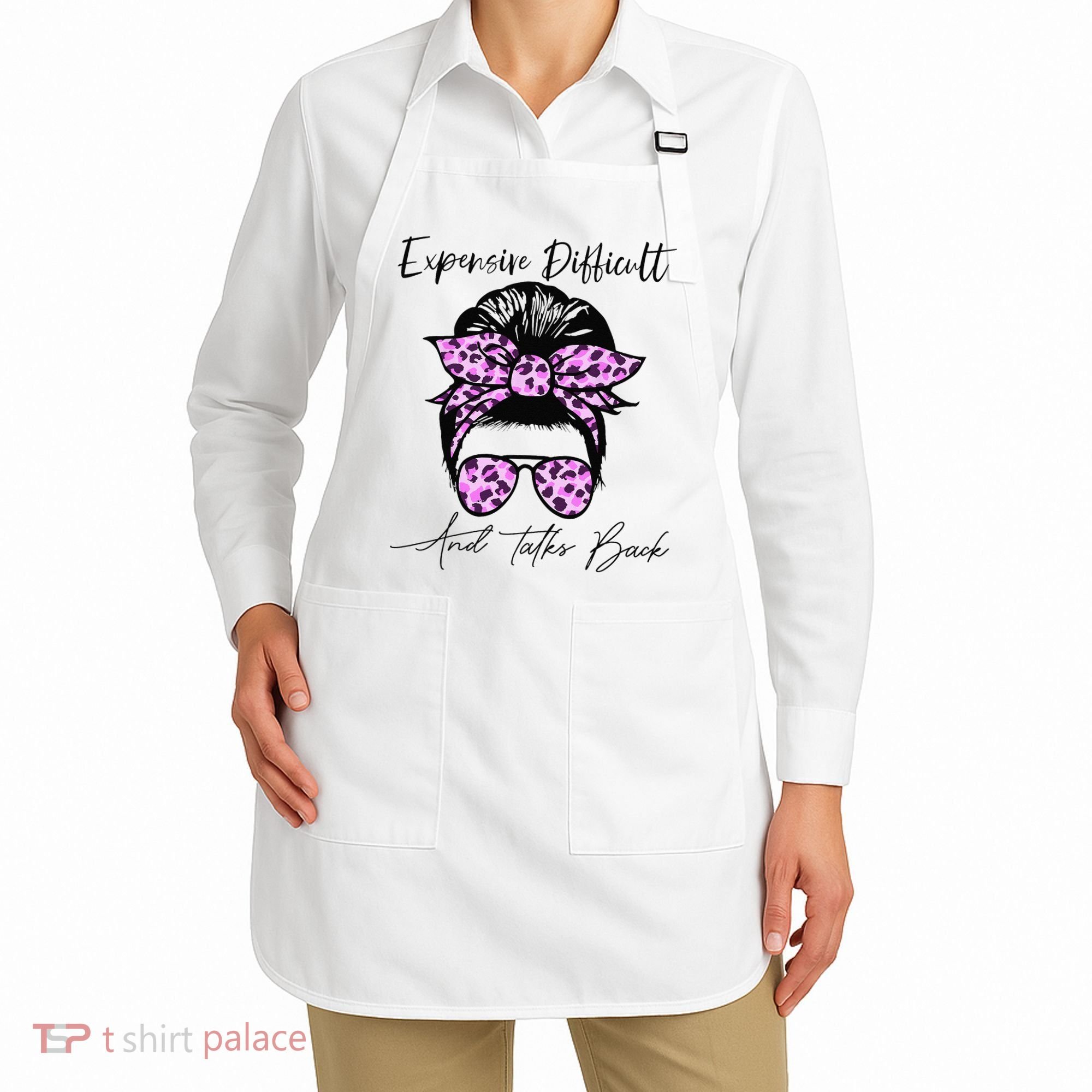 Expensive Difficult And Talks Back Messy Bun Leopard Pattern Apron