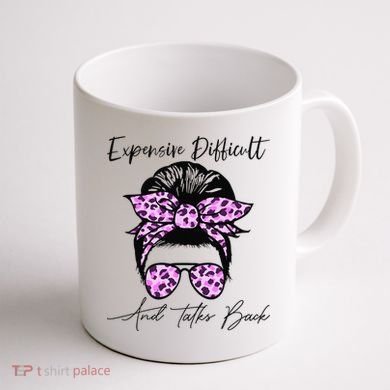 Expensive Difficult And Talks Back Messy Bun Leopard Pattern Coffee Mug back