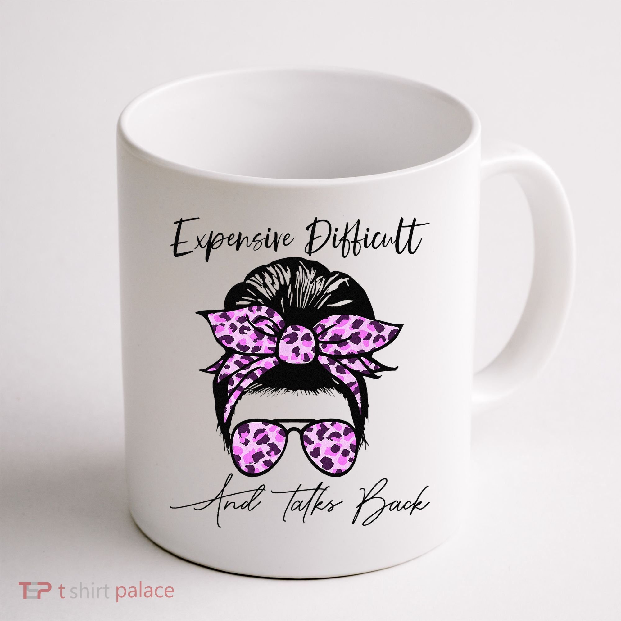 Expensive Difficult And Talks Back Messy Bun Leopard Pattern Coffee Mug