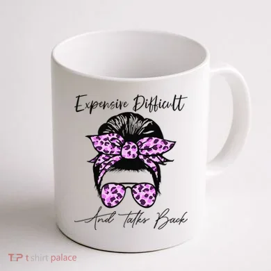 Expensive Difficult And Talks Back Messy Bun Leopard Pattern Coffee Mug back