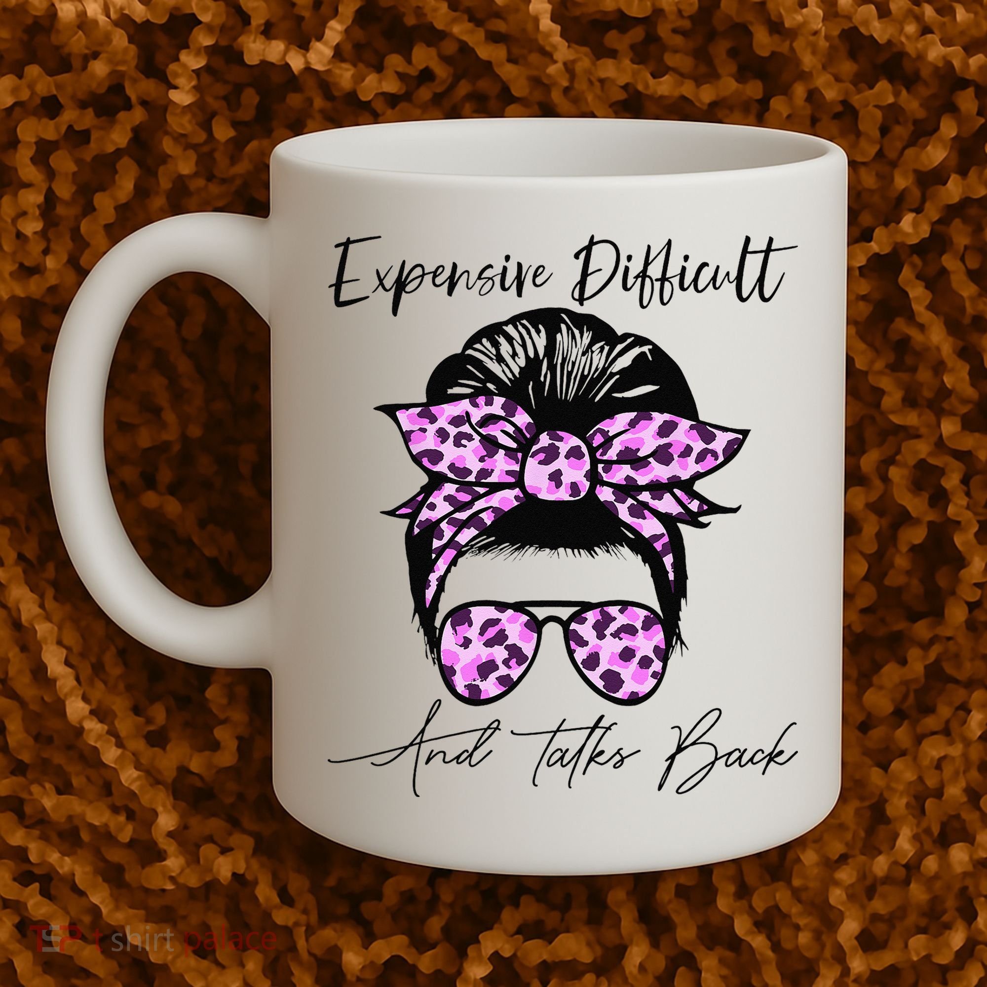 Expensive Difficult And Talks Back Messy Bun Leopard Pattern Coffee Mug