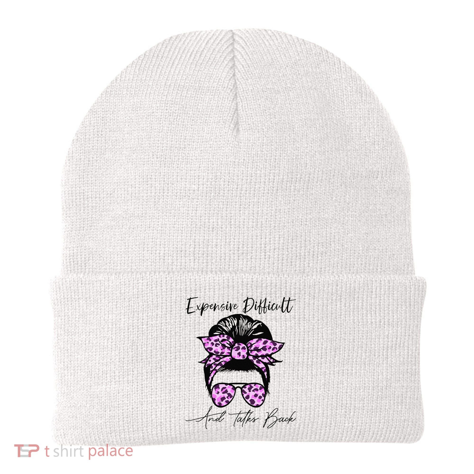 Expensive Difficult And Talks Back Messy Bun Leopard Pattern Beanie
