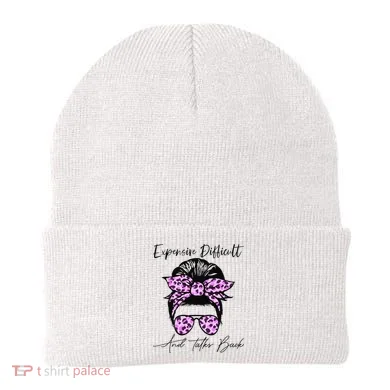 Expensive Difficult And Talks Back Messy Bun Leopard Pattern Beanie