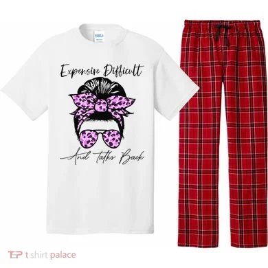 Expensive Difficult And Talks Back Messy Bun Leopard Pattern Pajama Set