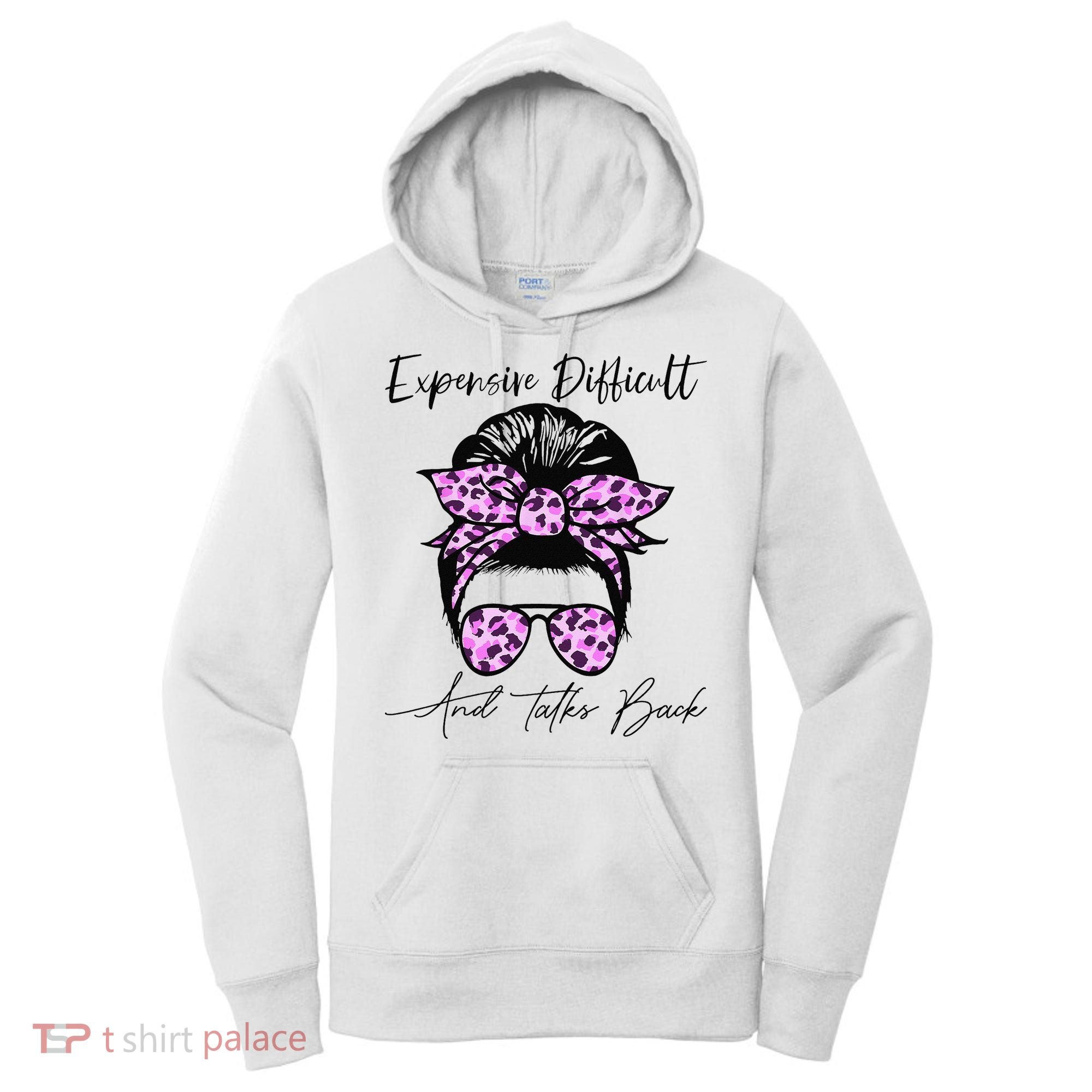 Expensive Difficult And Talks Back Messy Bun Leopard Pattern Women's Hoodie
