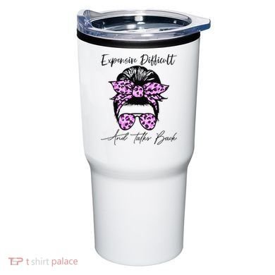 Expensive Difficult And Talks Back Messy Bun Leopard Pattern Tumbler