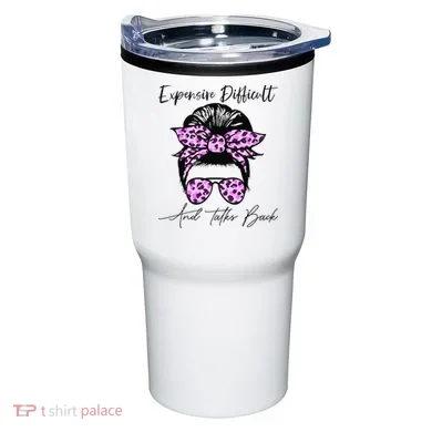 Expensive Difficult And Talks Back Messy Bun Leopard Pattern Tumbler