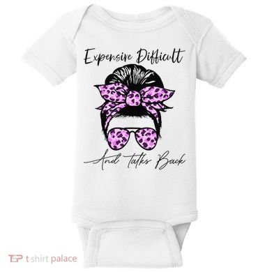 Expensive Difficult And Talks Back Messy Bun Leopard Pattern Baby Bodysuit