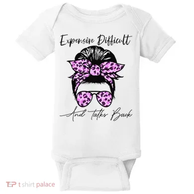 Expensive Difficult And Talks Back Messy Bun Leopard Pattern Baby Bodysuit