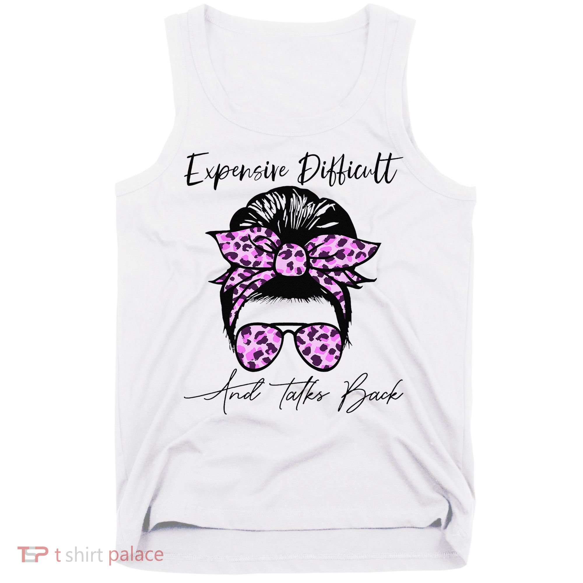 Expensive Difficult And Talks Back Messy Bun Leopard Pattern Tank Top