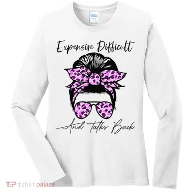 Expensive Difficult And Talks Back Messy Bun Leopard Pattern Women's Long Sleeve Shirt
