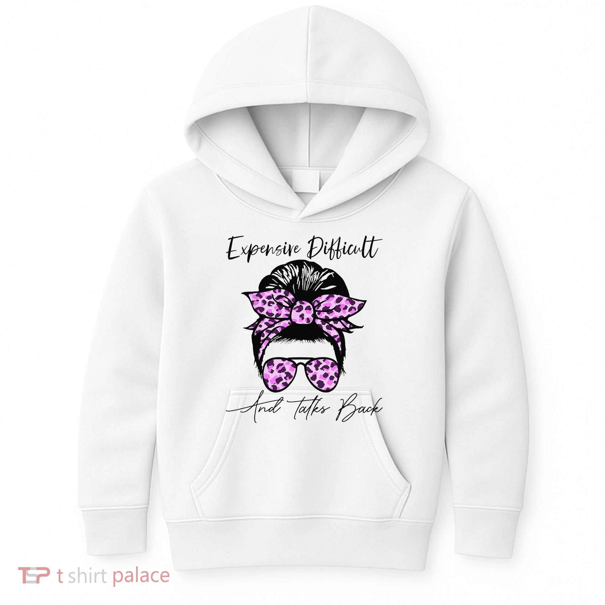 Expensive Difficult And Talks Back Messy Bun Leopard Pattern Kids Hoodie