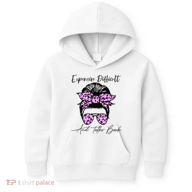 Expensive Difficult And Talks Back Messy Bun Leopard Pattern Kids Hoodie