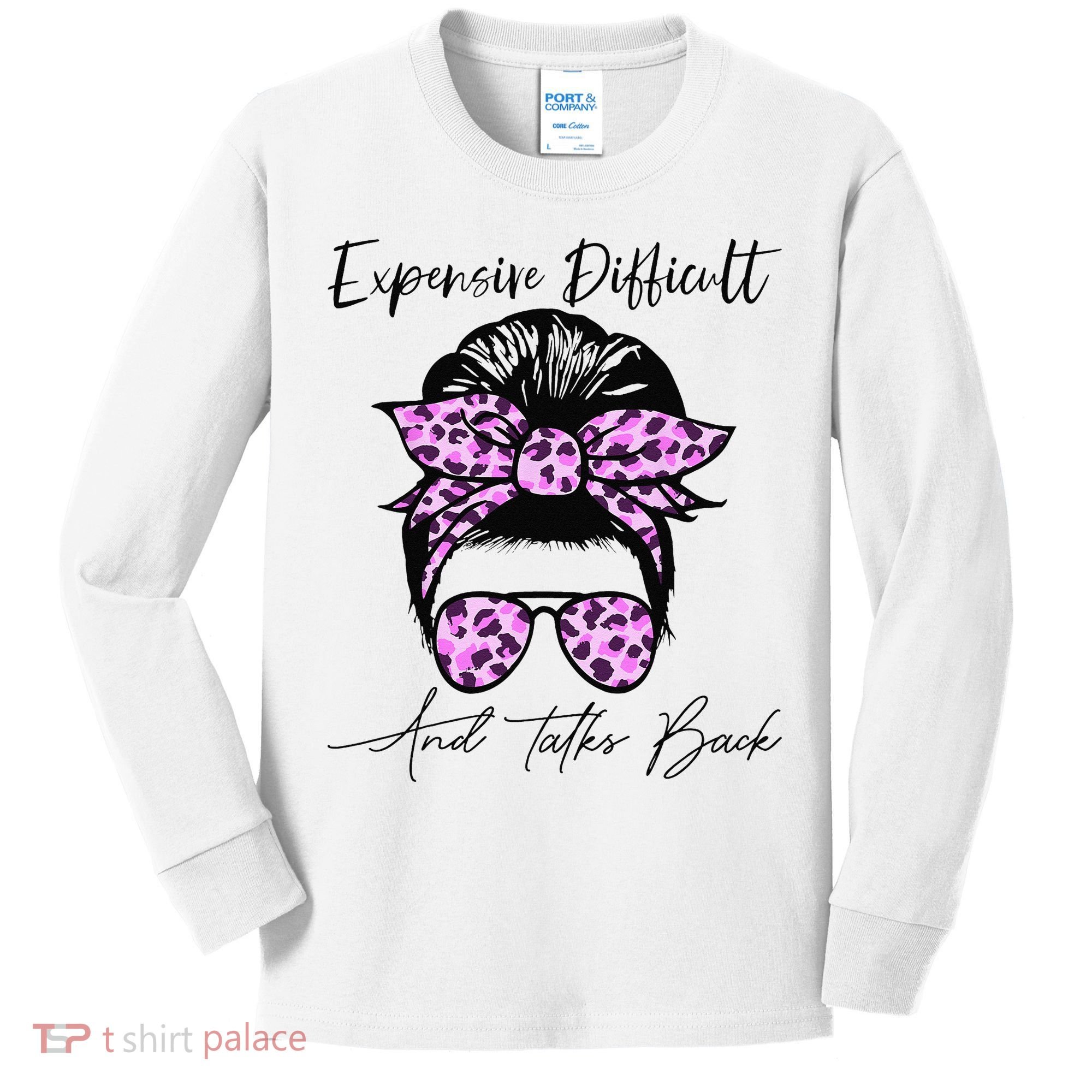 Expensive Difficult And Talks Back Messy Bun Leopard Pattern Kids Long Sleeve Shirt
