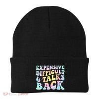 Expensive Difficult And Talks Back Groovy Women Mothers Day Beanie thumb 0