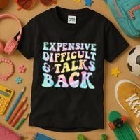 Expensive Difficult And Talks Back Groovy Women Mothers Day Kids T-Shirt thumb 3