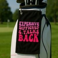 Expensive Difficult And Talks Back Funny Mother's Day Groovy Golf Towel thumb 2