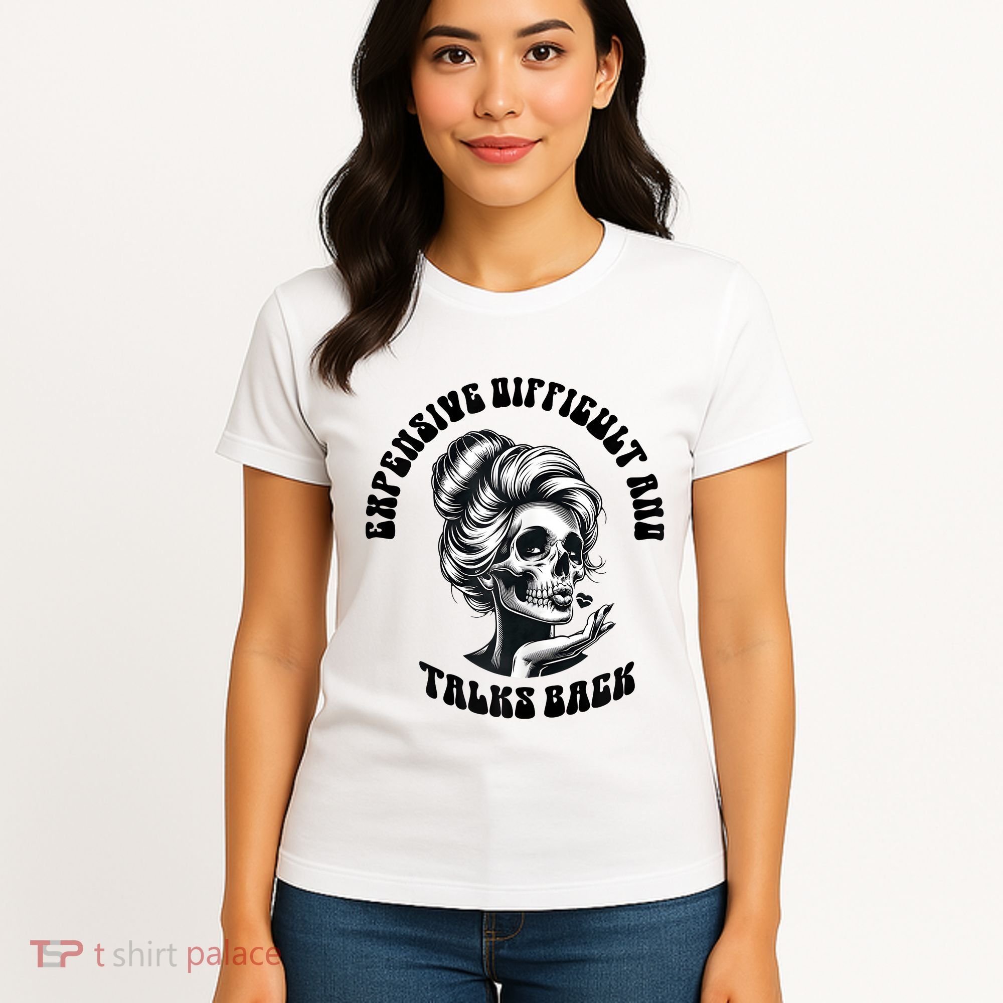 Expensive Difficult And Talks Back Messy Bun Mothers Day Women's T-Shirt