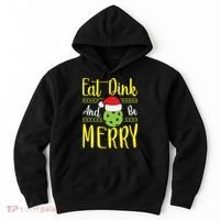Eat Dink And Be Merry Pickleball Christmas Santa Hat Hoodie thumb 0