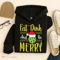 Eat Dink And Be Merry Pickleball Christmas Santa Hat Hoodie thumb 4