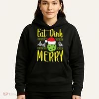 Eat Dink And Be Merry Pickleball Christmas Santa Hat Hoodie thumb 5