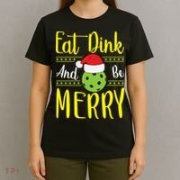 Eat Dink And Be Merry Pickleball Christmas Santa Hat T-Shirt thumb 4