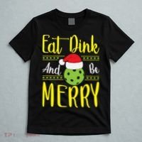 Eat Dink And Be Merry Pickleball Christmas Santa Hat T-Shirt thumb 5