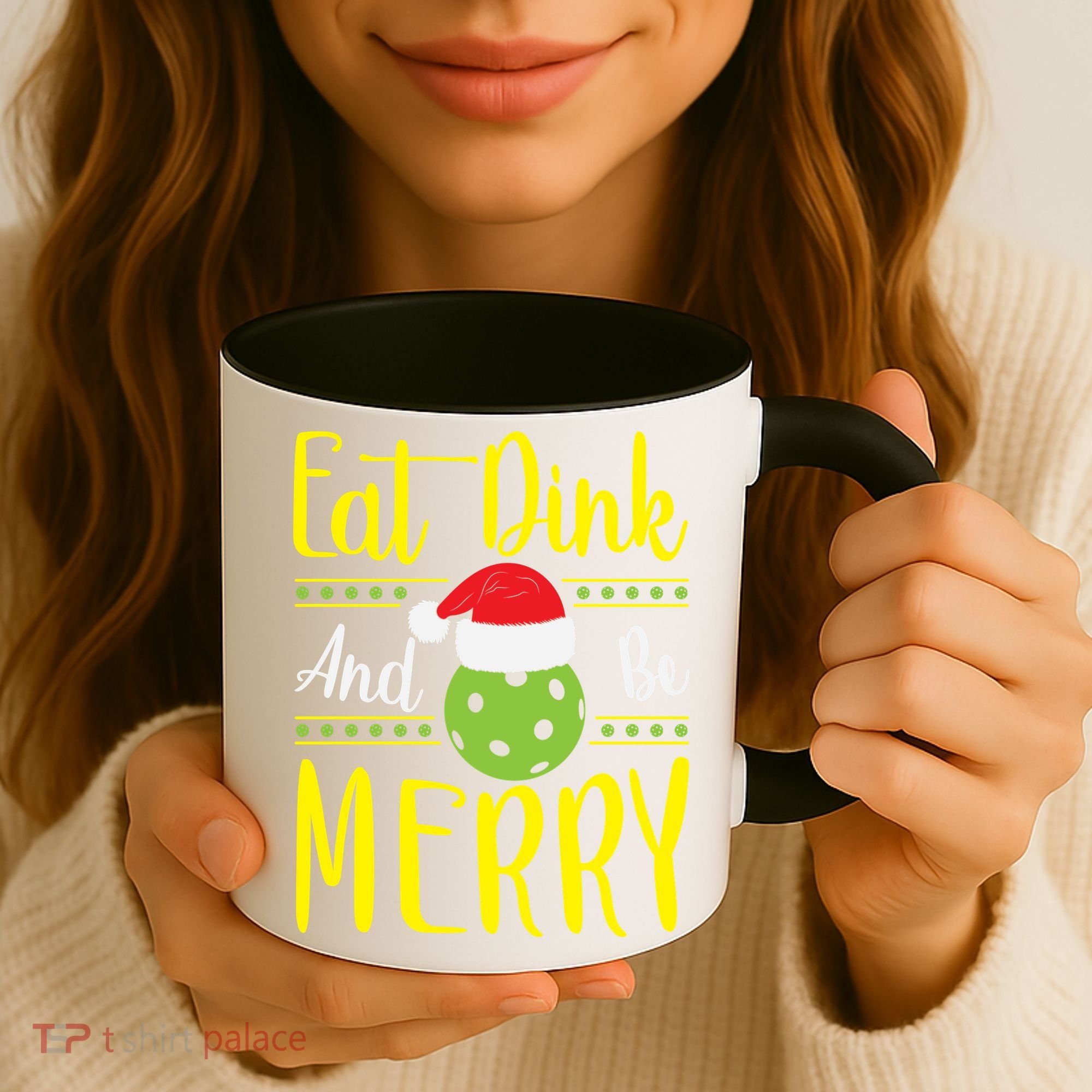 Eat Dink And Be Merry Pickleball Christmas Santa Hat Coffee Mug