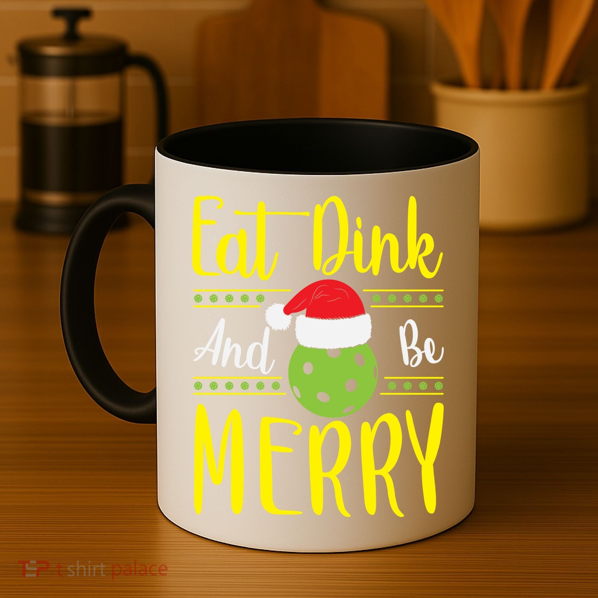 Eat Dink And Be Merry Pickleball Christmas Santa Hat Coffee Mug