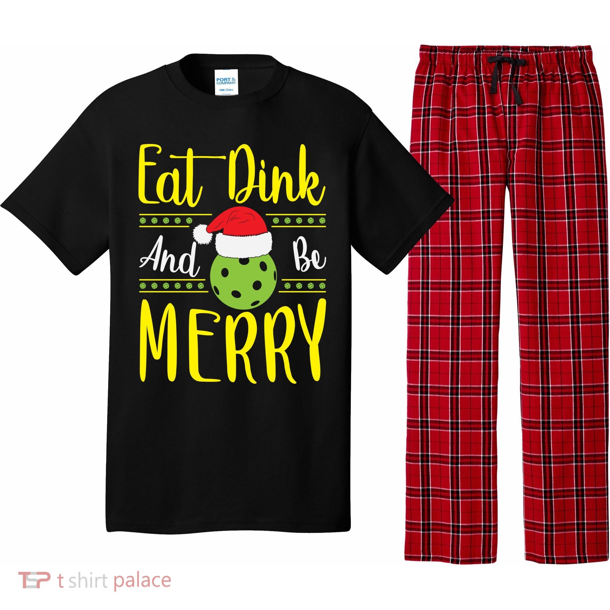 Eat Dink And Be Merry Pickleball Christmas Santa Hat Pajama Set