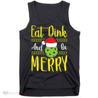Eat Dink And Be Merry Pickleball Christmas Santa Hat Tank Top thumb 0