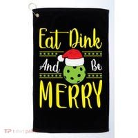 Eat Dink And Be Merry Pickleball Christmas Santa Hat Golf Towel thumb 0