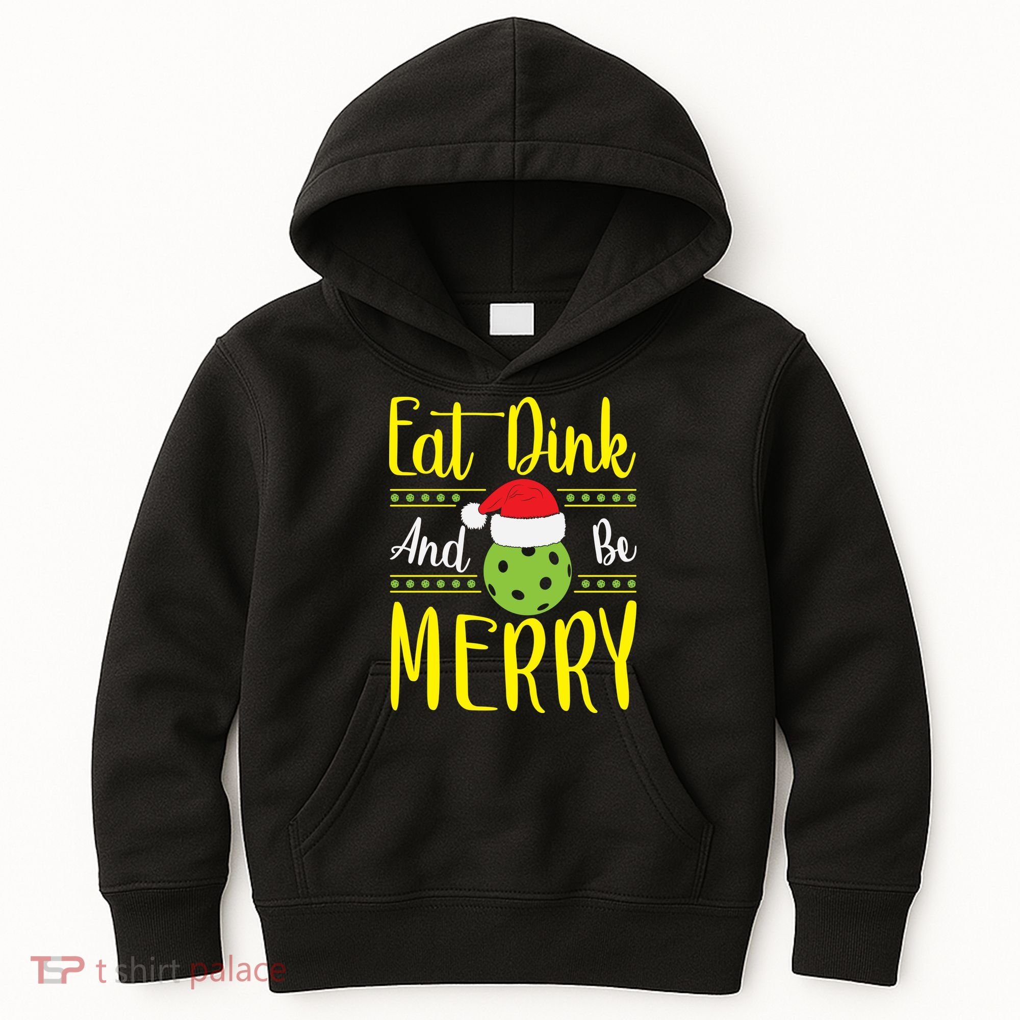 Eat Dink And Be Merry Pickleball Christmas Santa Hat Kids Hoodie