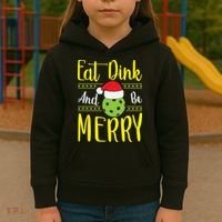 Eat Dink And Be Merry Pickleball Christmas Santa Hat Kids Hoodie thumb 3