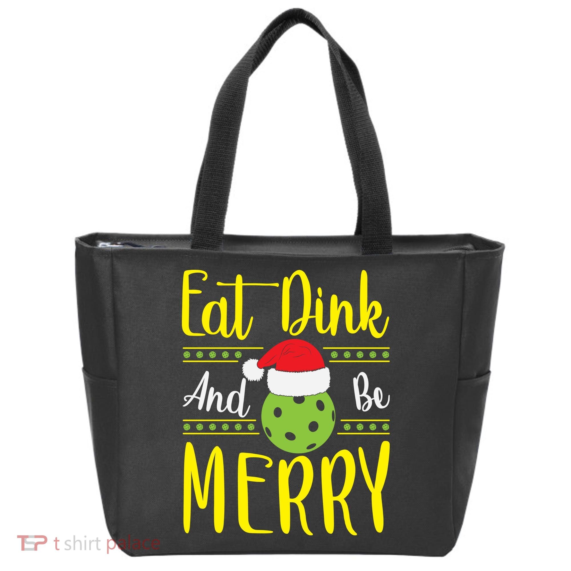Eat Dink And Be Merry Pickleball Christmas Santa Hat Tote Bag
