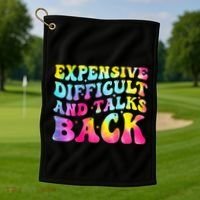 Expensive Difficult and Talks Back Groovy Mothers' Day Golf Towel thumb 1