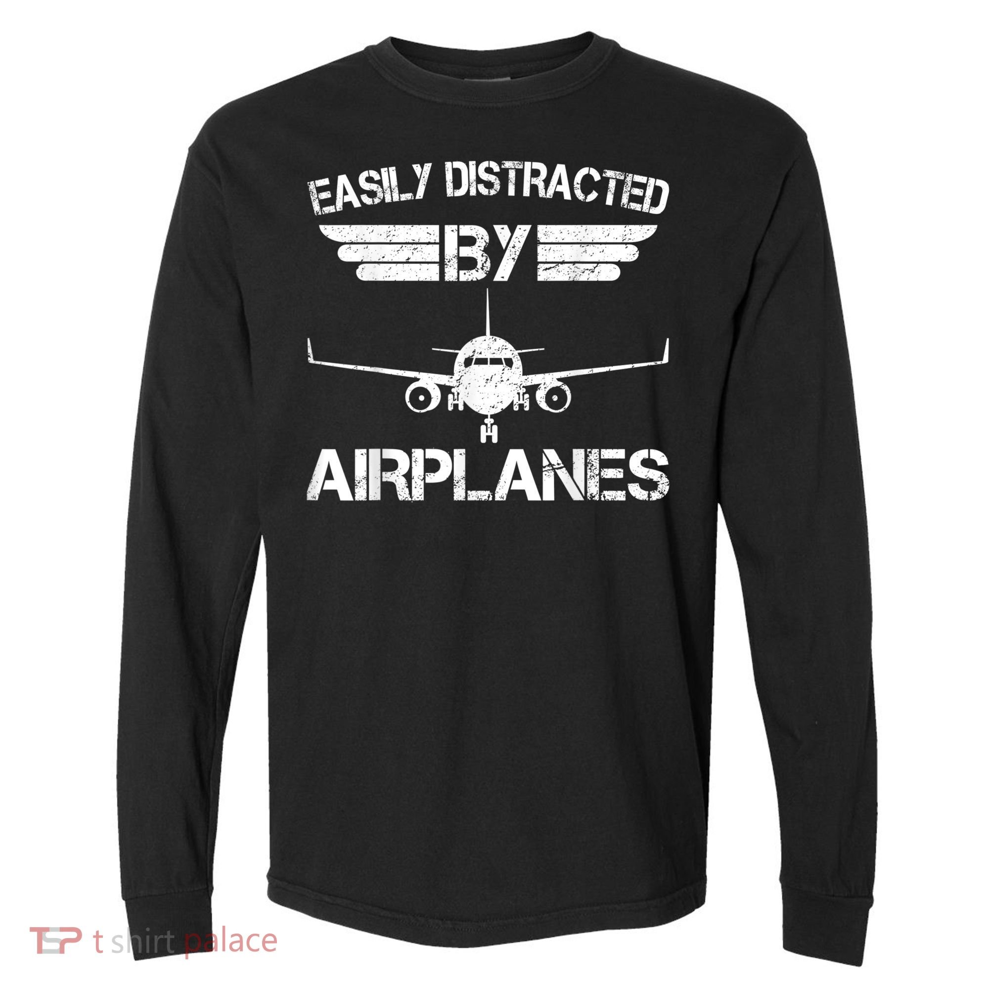 Easily Distracted By Airplanes Aviation Pilot Airplane Lover Comfort Colors Heavyweight Long Sleeve T-Shirt