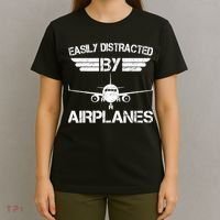 Easily Distracted By Airplanes Aviation Pilot Airplane Lover T-Shirt thumb 4