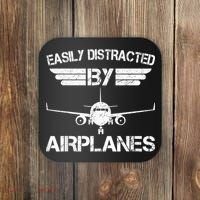Easily Distracted By Airplanes Aviation Pilot Airplane Lover Coaster thumb 0